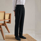 Men's High Waist Straight Pants Retro Business Trousers