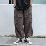 Retro Multi-pocket Wide-leg Pants