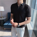 Polo Neck Slim Striped Short Sleeve T-Shirt