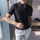 Polo Neck Slim Striped Short Sleeve T-Shirt