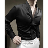 Hidden Button Collarless Slim Fit Shirt