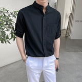 Men's Loose Three-quarter Sleeves Stand Collar Casual Shirt