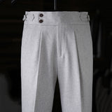 Paris Buckle Straight High Waist Drape Trousers