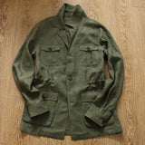 POLO Collar Unstructured Linen Solid American Jacket