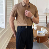 Men's Business Solid Color Casual Short Sleeve Lapel Shirt