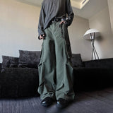 Vintage Pleated Large Pocket Wide Leg Overalls