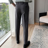 Men's Business Casual Solid Color Straight Fit British Dress Pants