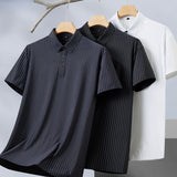 High Elastic Ice Silk Striped Loose POLO Shirt