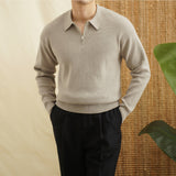 Men's Lapel Half Zip Sweater Casual Loose Knit Sweater