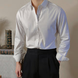 Men's Square Collar Solid Color Long Sleeve Shirt