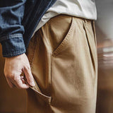 Vintage Distressed Loose Straight Cotton Twill Trousers