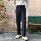 Men's Business Casual Straight Retro Lace-up Elastic Waist Pants
