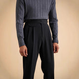 Herringbone Double Pleat Straight Trousers