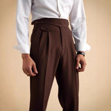 Herringbone Double Pleat Straight Trousers