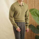 Men's Lapel Half Zip Sweater Casual Loose Knit Sweater