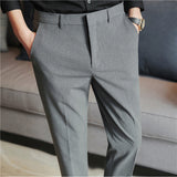 Men's Solid Color Casual Straight Leg Business British Slim Pants