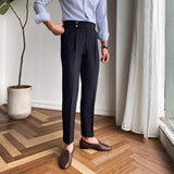 Men's British High Waist Pants Straight Leg Casual Non-Iron Business Trousers