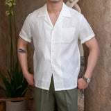 Men's Summer Cuban Collar Vintage Elegant Business Short Sleeve Shirt