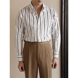 Men's Vintage British Stripe Lapel Long Sleeve Shirt