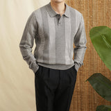 Men's Vertical Striped Colorblock Lapel Sweater