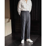 Men's British Casual High Waist Trousers Straight Leg Business Suit Pants