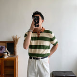 Summer Simple Striped Lapel Polo Shirt Hit Color Casual Business Short-sleeved T-shirt