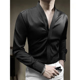 Hidden Button Collarless Slim Fit Shirt