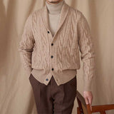 Cable-knitted Shawl Collar Vintage Casual Sweater