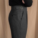 Retro Solid Color Warm High Waist Straight Pants