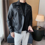 Men's Diagonal Zipper Slim Fit Short Suit Collar Leather Jacket