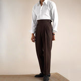 Herringbone Double Pleat Straight Trousers