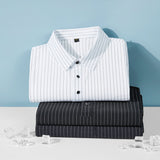 High Elastic Ice Silk Striped Loose POLO Shirt