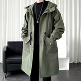 Men's Winter Casual Hooded Long Sleeved Mid Length Coat