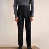 Herringbone Double Pleat Straight Trousers