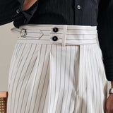 Men's High Waisted Pants White Striped Casual Retro Straight Trousers