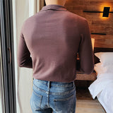 Slim Fit Men's Fashionable Lapel Solid Color Bottoming Shirt