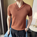 Men's Business Lapel Hollow Knit Thin Polo Shirt Short Sleeve T-Shirt