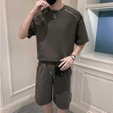 Summer Casual Multi-zipper Short-sleeve T-shirt Shorts Suit