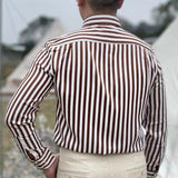 Men's Retro Casual No-Iron Long Sleeve Striped Shirt