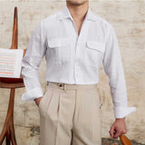 Men's Linen Long Sleeve Shirt British Style Breathable Slim Fit Casual
