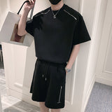 Summer Casual Multi-zipper Short-sleeve T-shirt Shorts Suit