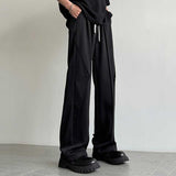 Men's High Waist Casual Drawstring Drape Straight Trousers