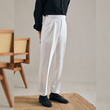 Men's High Waist Straight Pants Retro Business Trousers