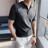 Polo Neck Slim Striped Short Sleeve T-Shirt