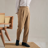 Men's High Waist Straight Pants Retro Business Trousers