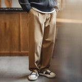 Vintage Distressed Loose Straight Cotton Twill Trousers