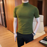 Men's Summer Business Slim Solid Color Half Turtleneck Short Sleeve T-Shirt