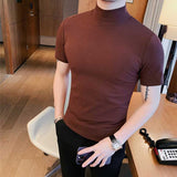 Men's Summer Business Slim Solid Color Half Turtleneck Short Sleeve T-Shirt