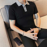 Men's Business Knitted Polo Collar Ice Silk Short-sleeved T-shirt