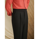 Men's Slim Straight High Waisted Trousers